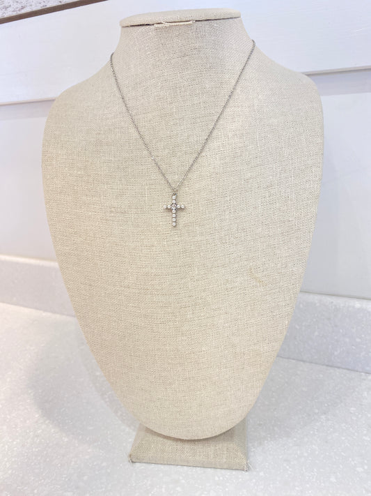 Pearl Silver Cross Necklace