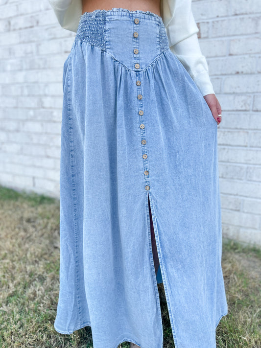 Wrenlee Denim Midi Skirt