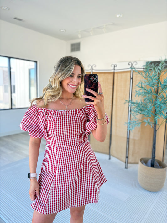 Gingham Off-Shoulder Mini Dress