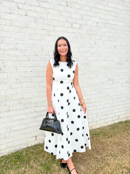 Polka Dot Open Back Midi Dress