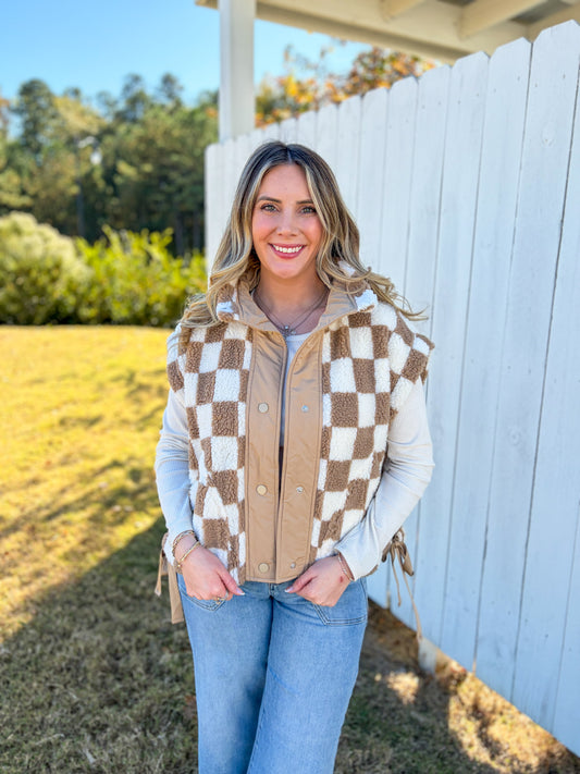 Stay Warm Checkered Sherpa Vest