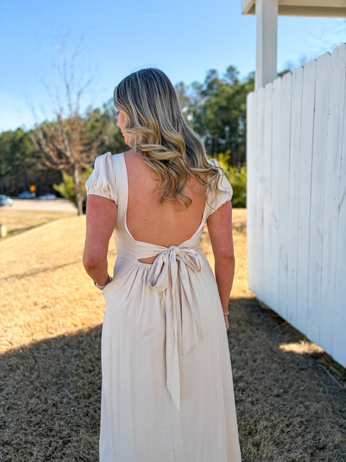 Linen Puff Sleeve Maxi Dress