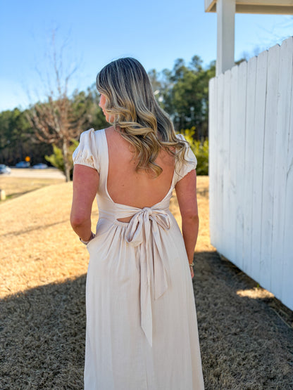 Linen Puff Sleeve Maxi Dress