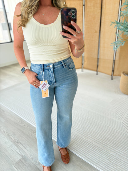 Risen Tummy Control 4 Way Stretch Mid Rise Ankle Straight Jeans