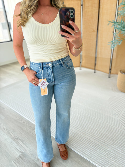 Risen Tummy Control 4 Way Stretch Mid Rise Ankle Straight Jeans