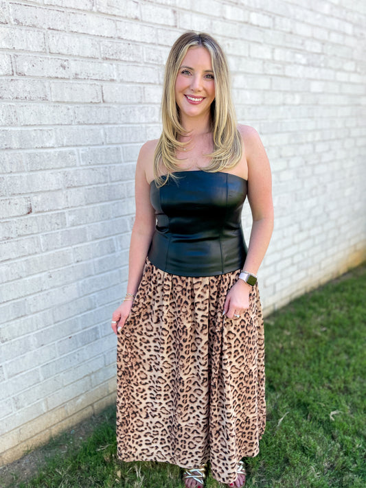 Preston Leather Leopard Midi Dress