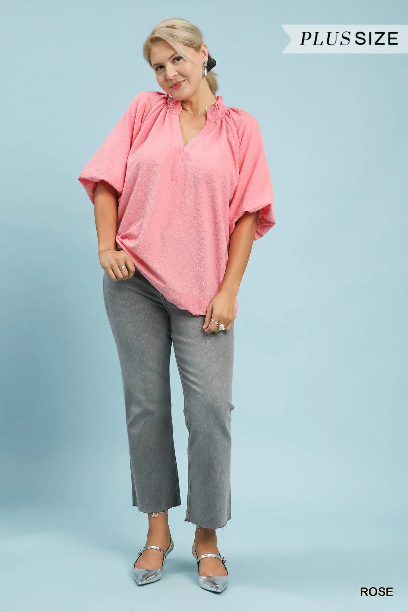 Scalloped Puff Sleeve Blouse - PLUS