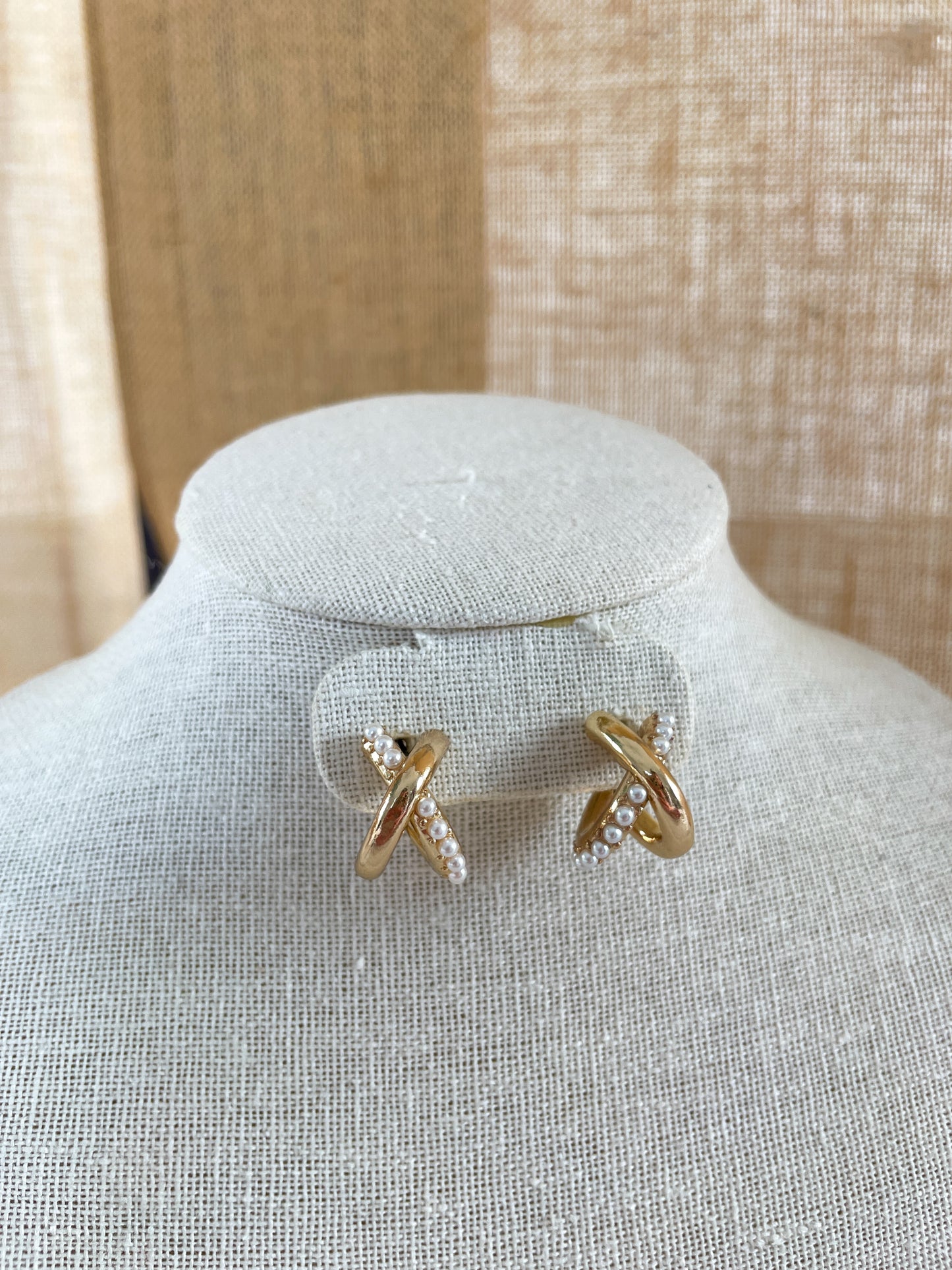 Gold & Pearl Criss Cross Earrings