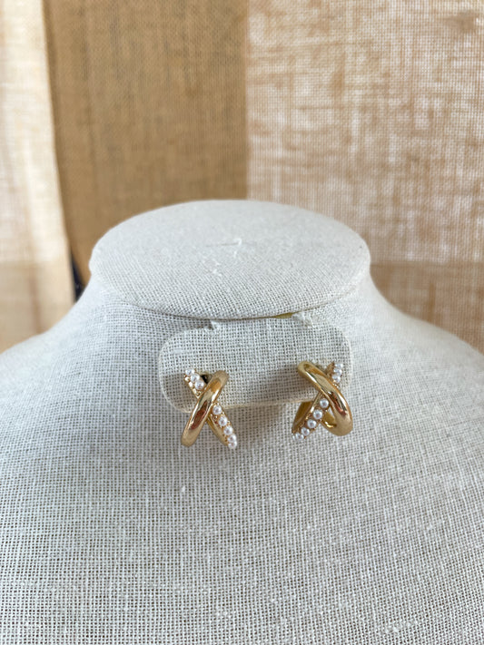 Gold & Pearl Criss Cross Earrings