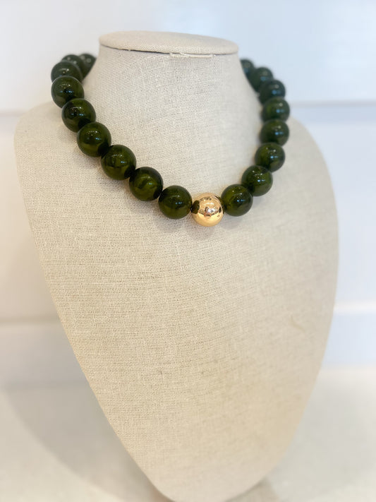 Bubble Beaded Necklace-OLIVE GREEN