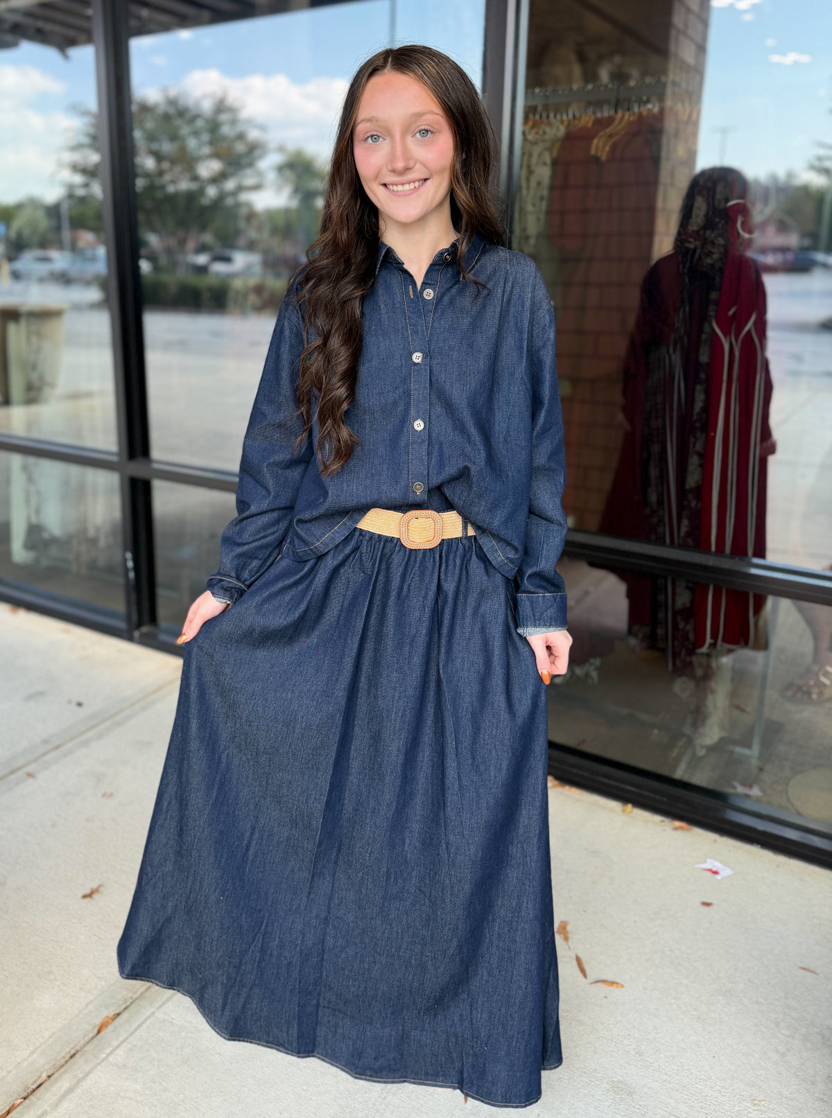 Denim Midi Skirt Set