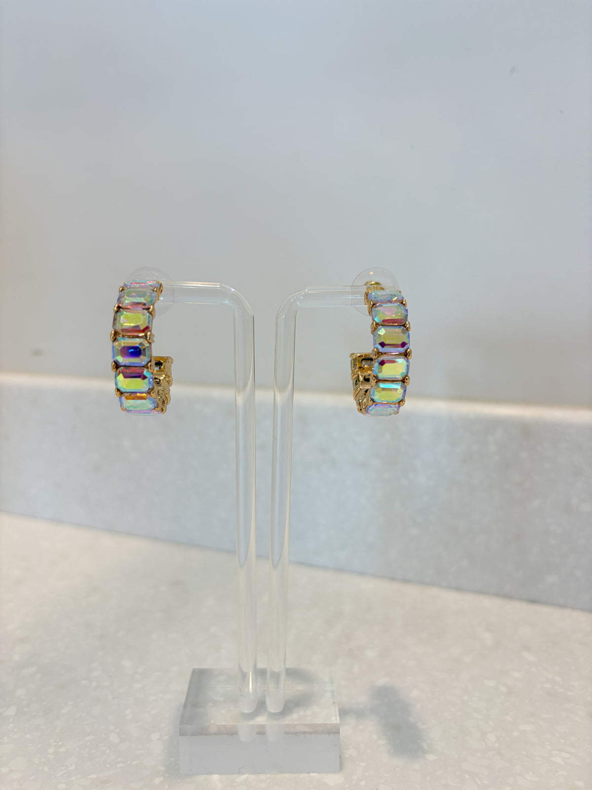 Iridescent Rhinestone Hoop Earrings