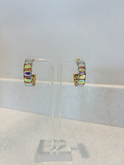 Iridescent Rhinestone Hoop Earrings