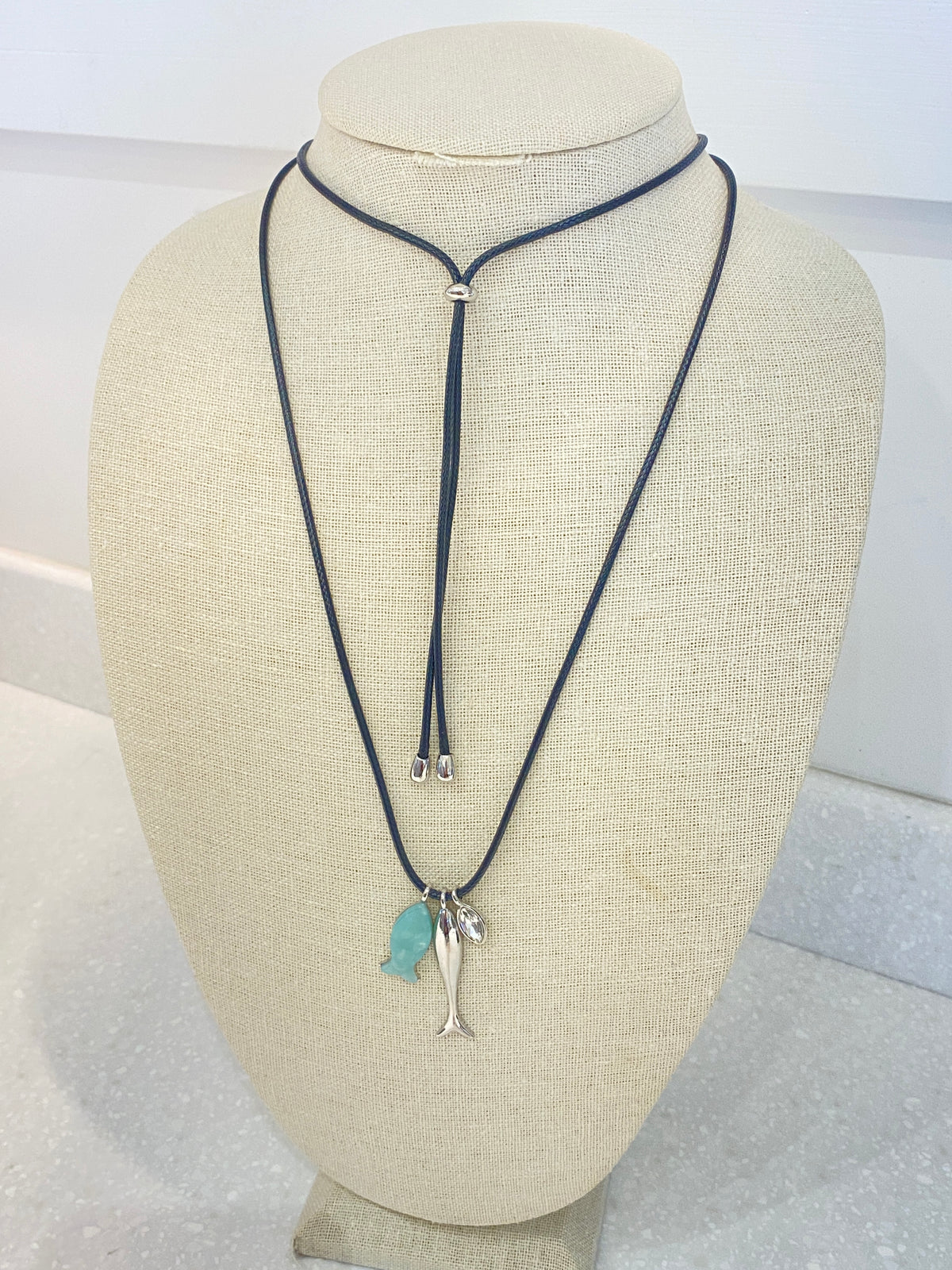 Black Fish Pendant Rope Necklace