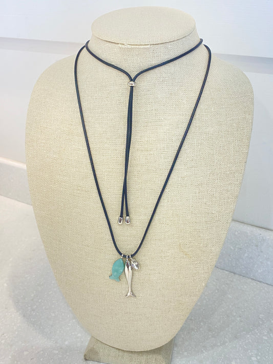 Black Fish Pendant Rope Necklace