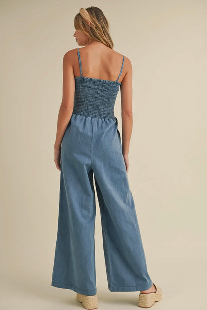 Smocked Denim Jumpsuit
