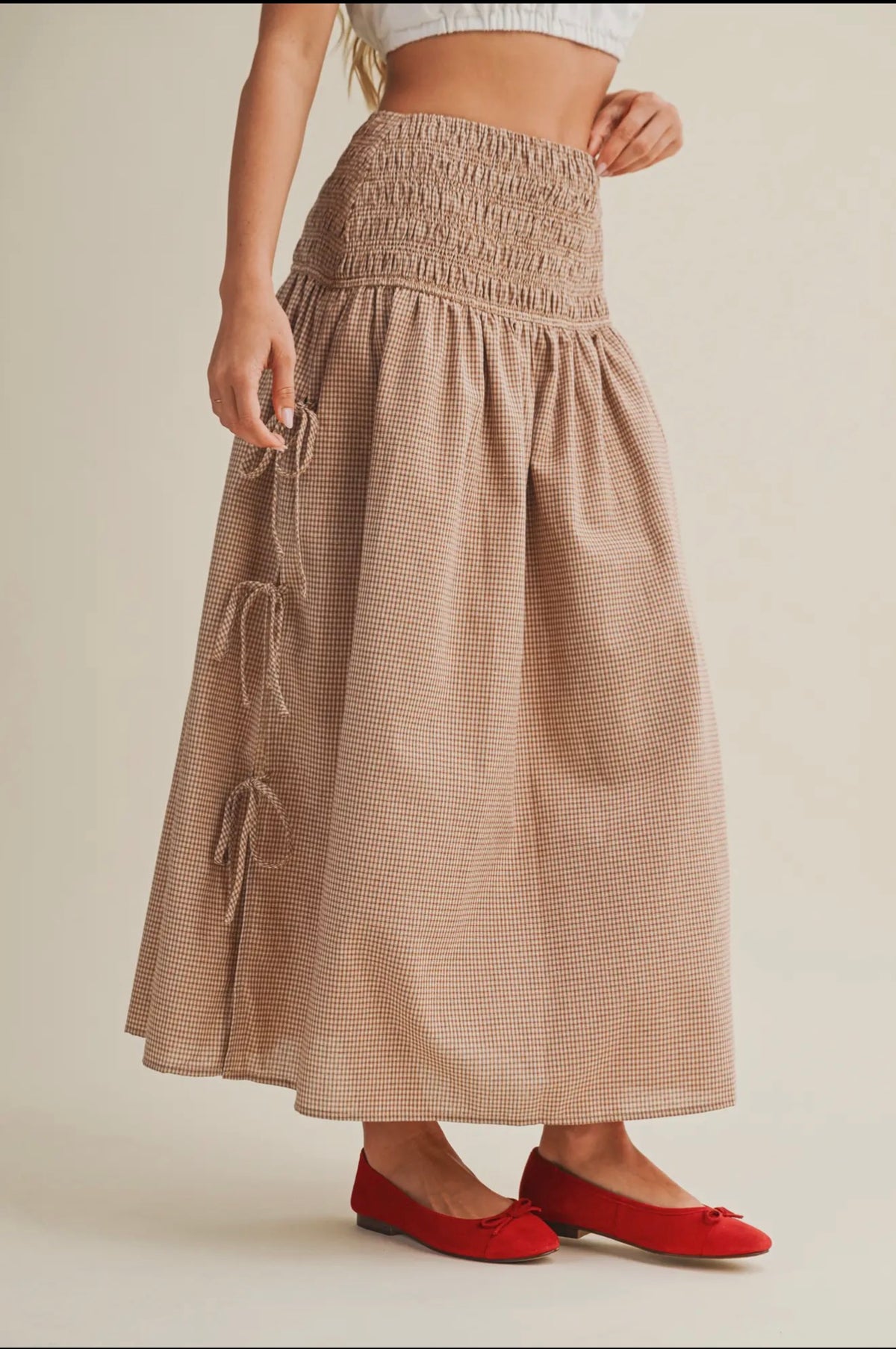 Gingham High Waisted Midi Skirt