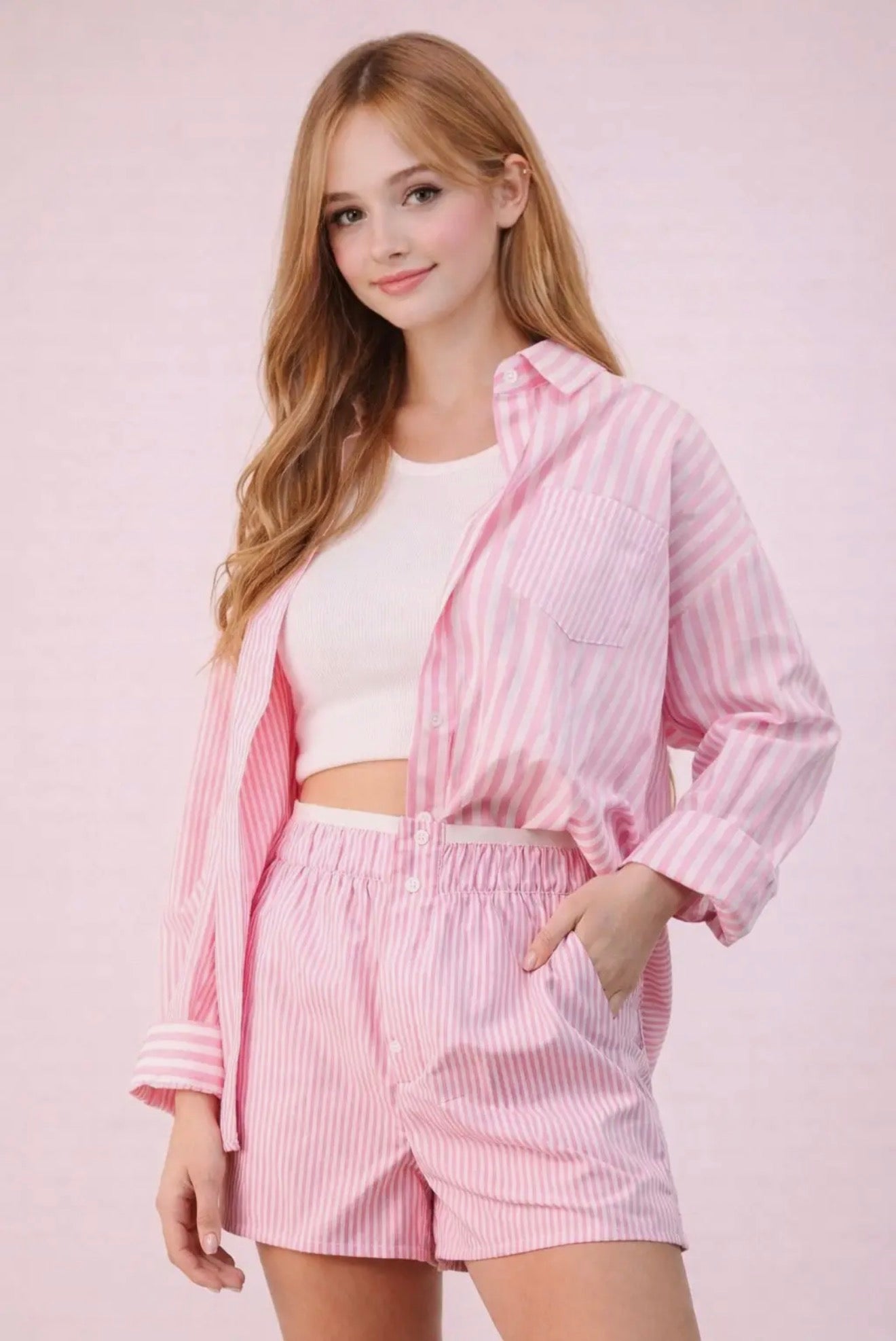 Striped Button up Set