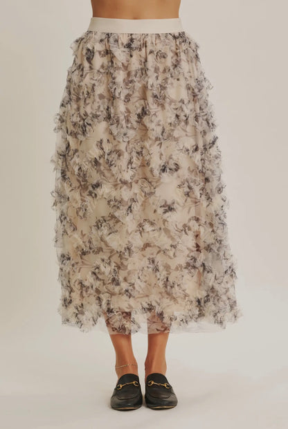Printed Ruffle Midi Skirt