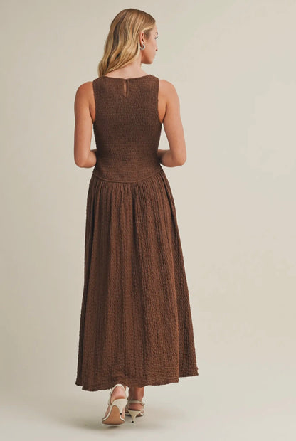 Smocked Drop Waist Midi Dress