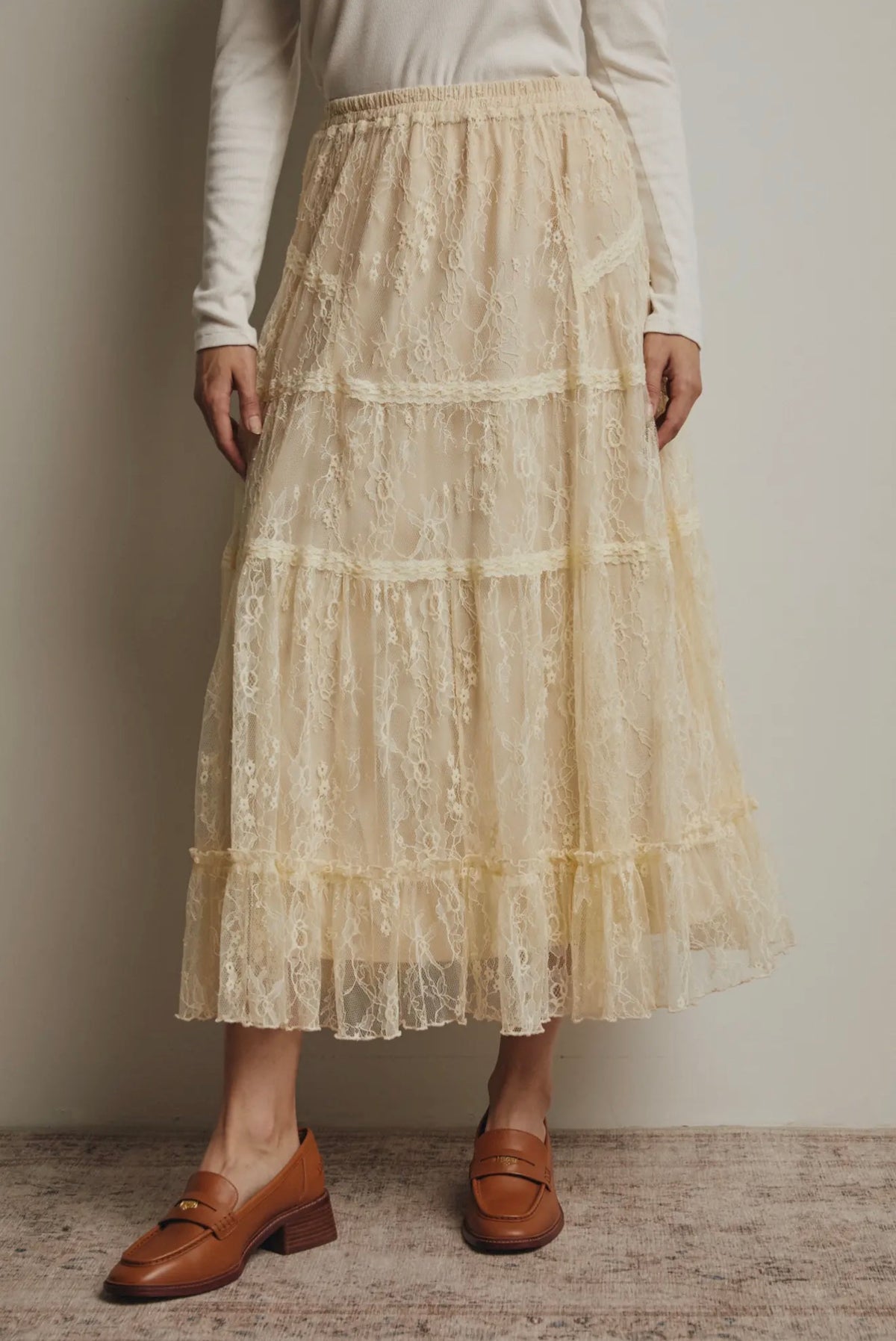 Sheer Lace Midi Skirt