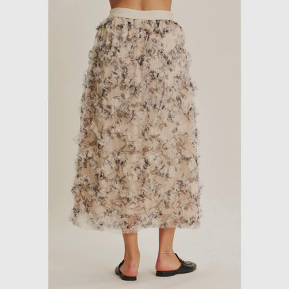 Printed Ruffle Midi Skirt