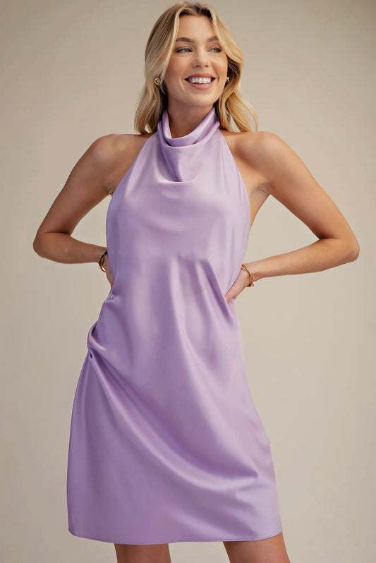 Halter Neck Satin Mini Dress