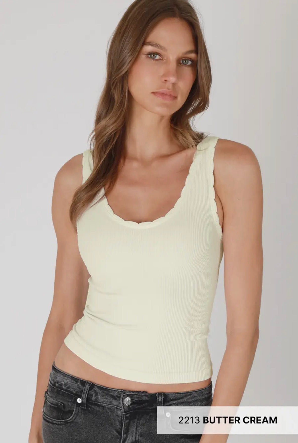 Scalloped Fitted Tank Top