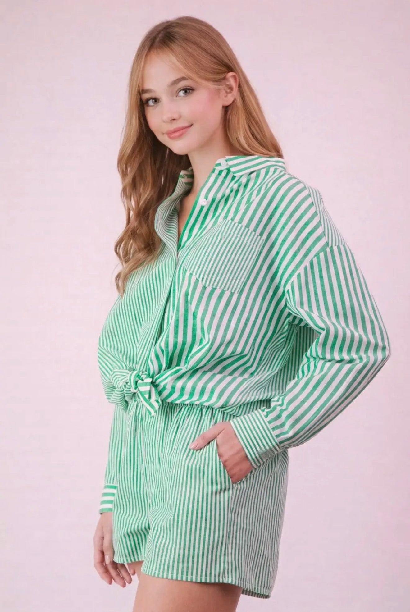 Striped Button up Set