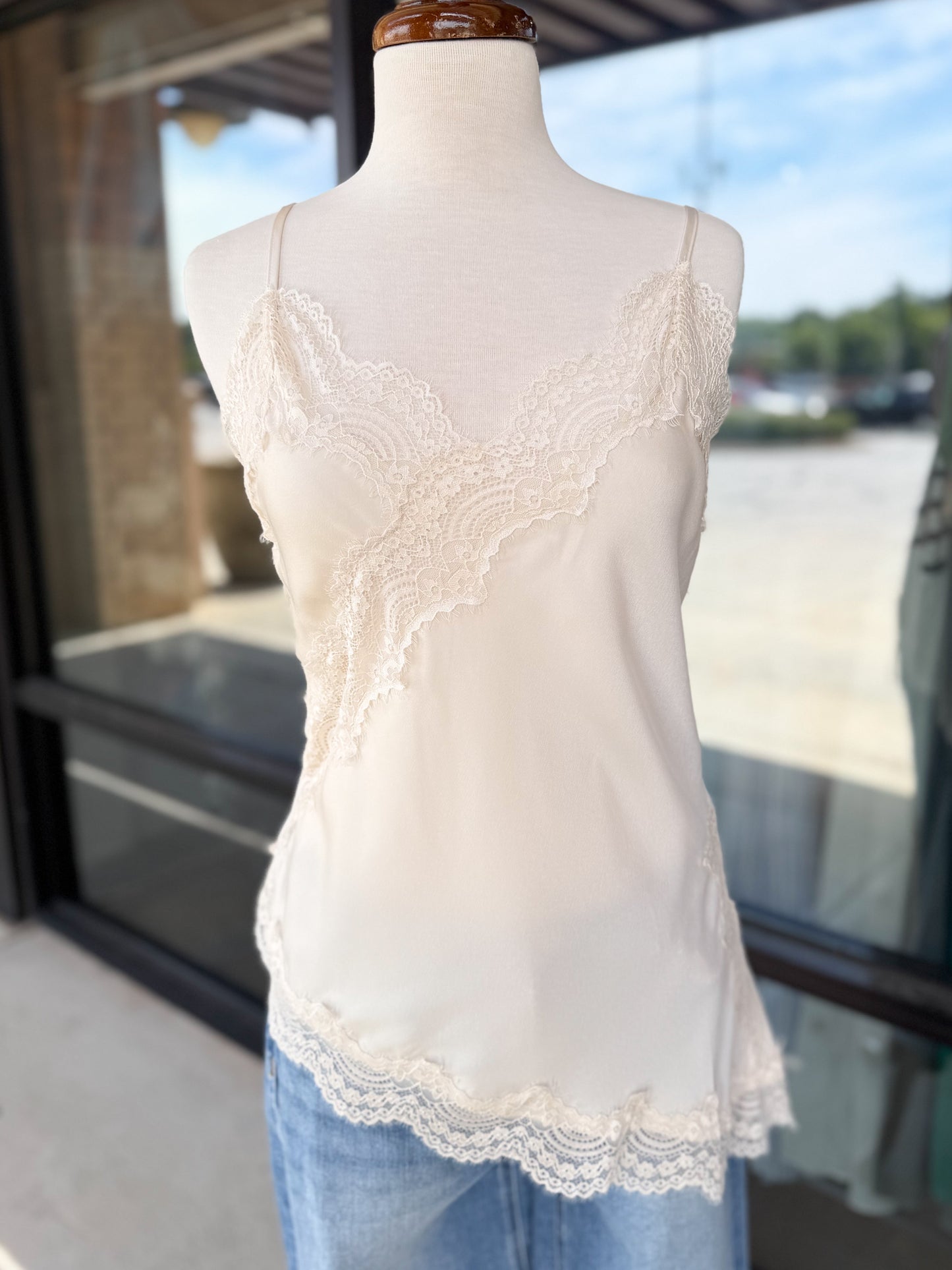 Satin Lace Asymmetrical Top
