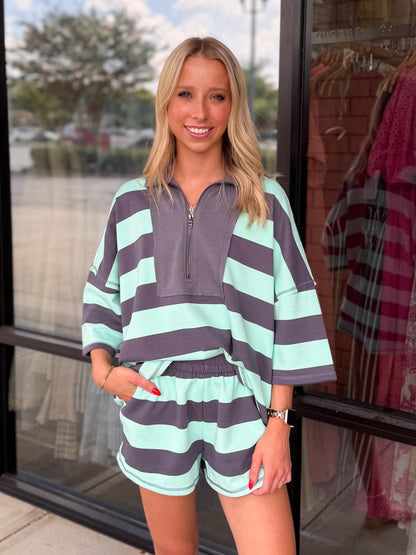 Striped Quarter Zip Lounge Set