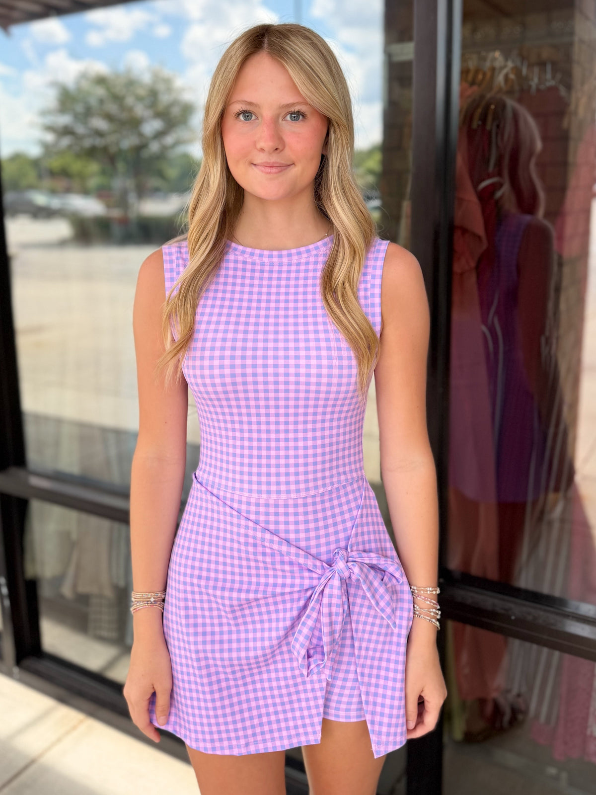Gingham Front Tie Athletic Dress