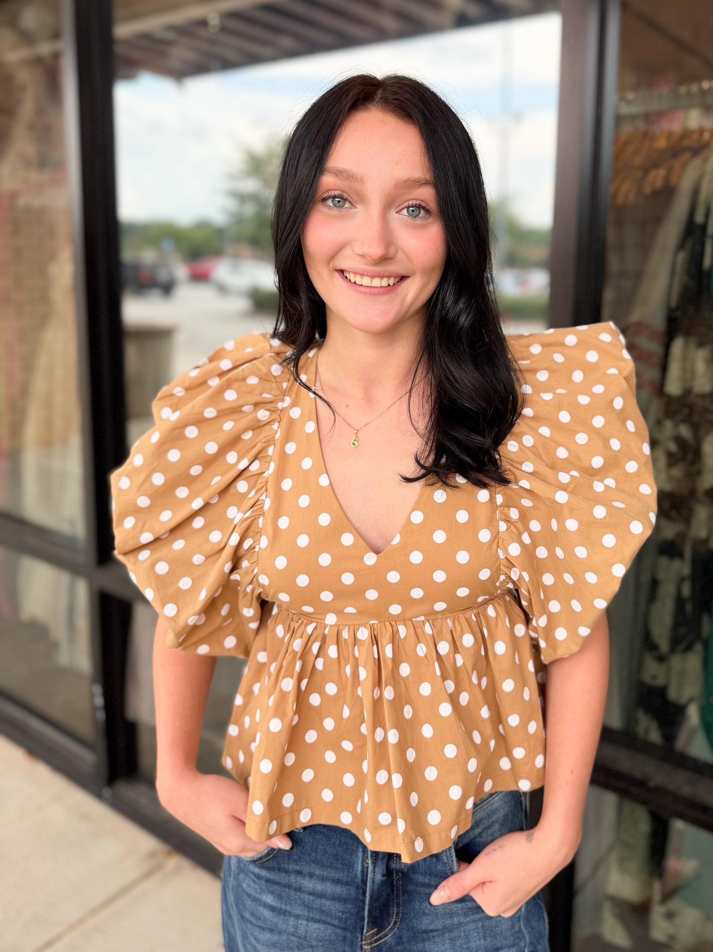 Polka Dot V-Neck Top