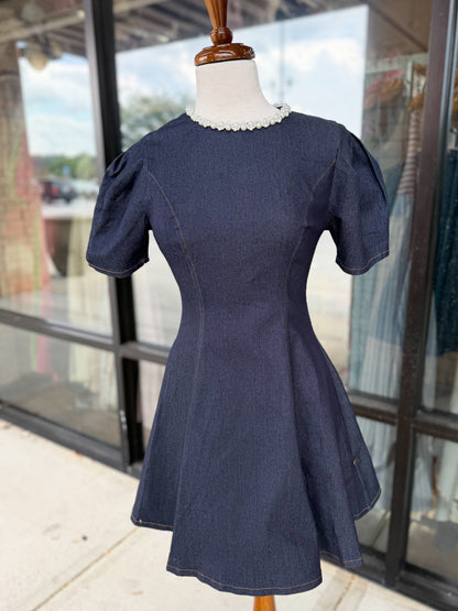 Denim Pearl Mini Dress