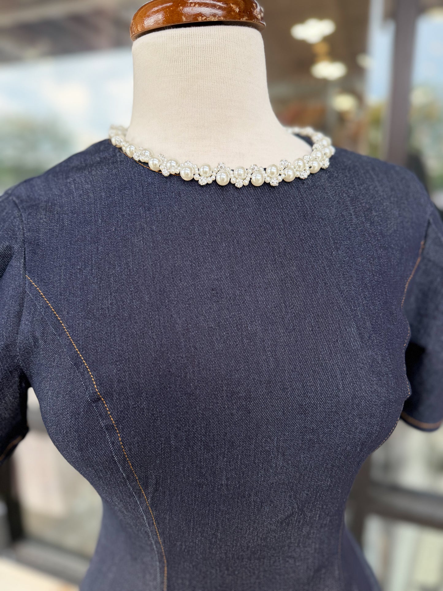 Denim Pearl Mini Dress