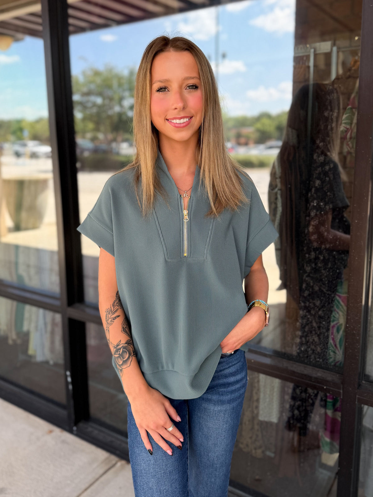 Ribbed Quarter Zip Top
