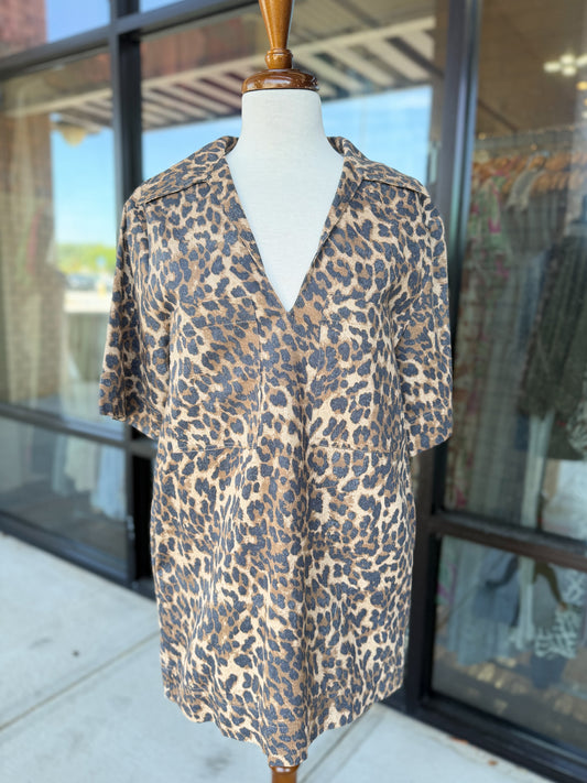 Leopard V-Neck Mini Dress