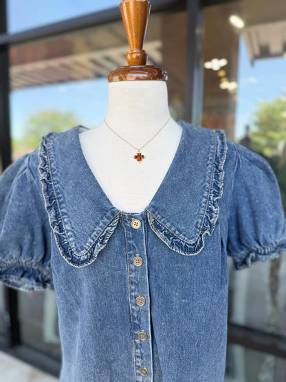 Peter Pan Collared Denim Romper