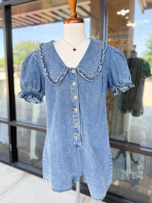 Peter Pan Collared Denim Romper