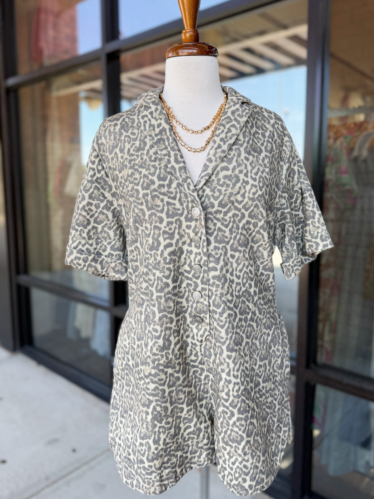 Leopard Button Up Romper