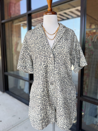 Leopard Button Up Romper