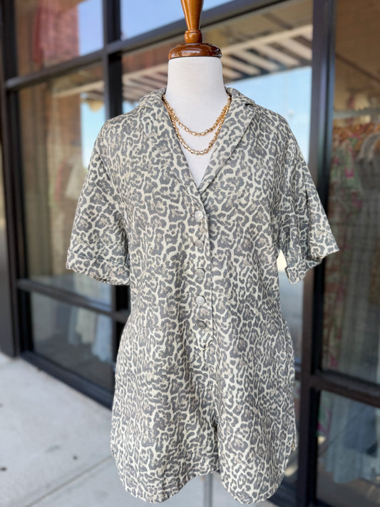 Leopard Button Up Romper