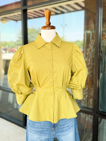 Button Up Cinch Waist Top