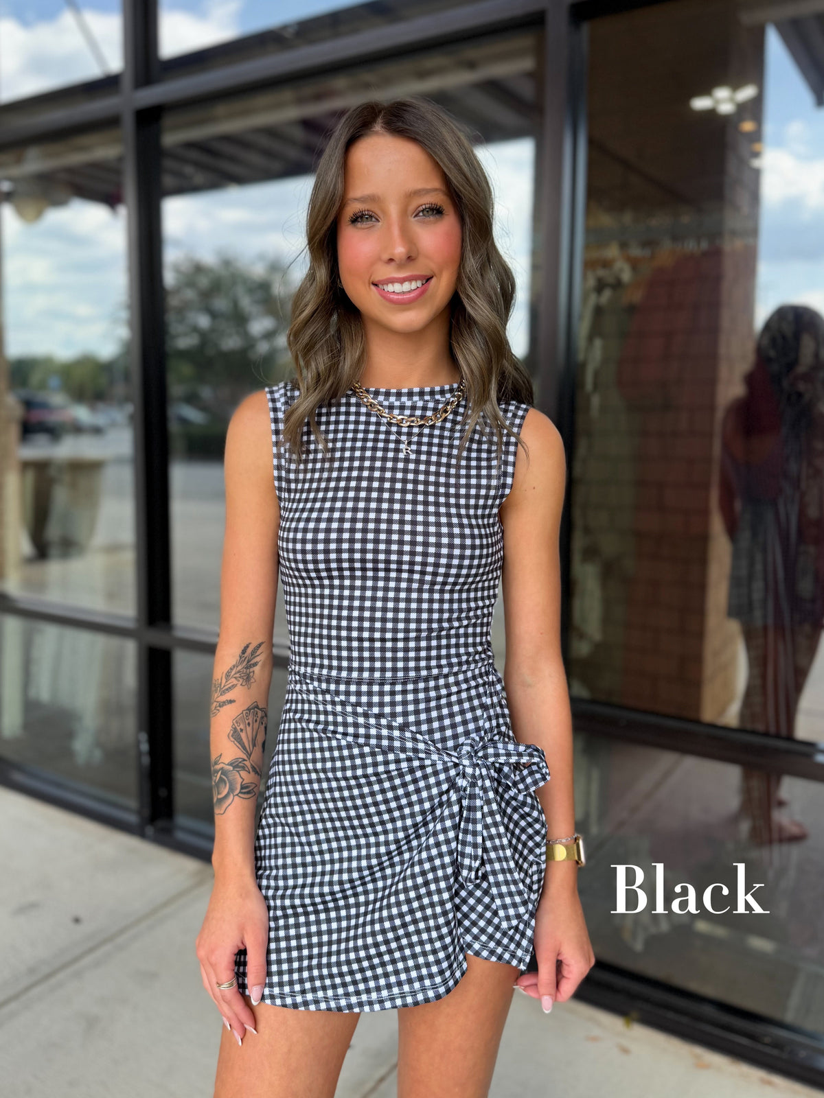 Gingham Front Tie Athletic Dress