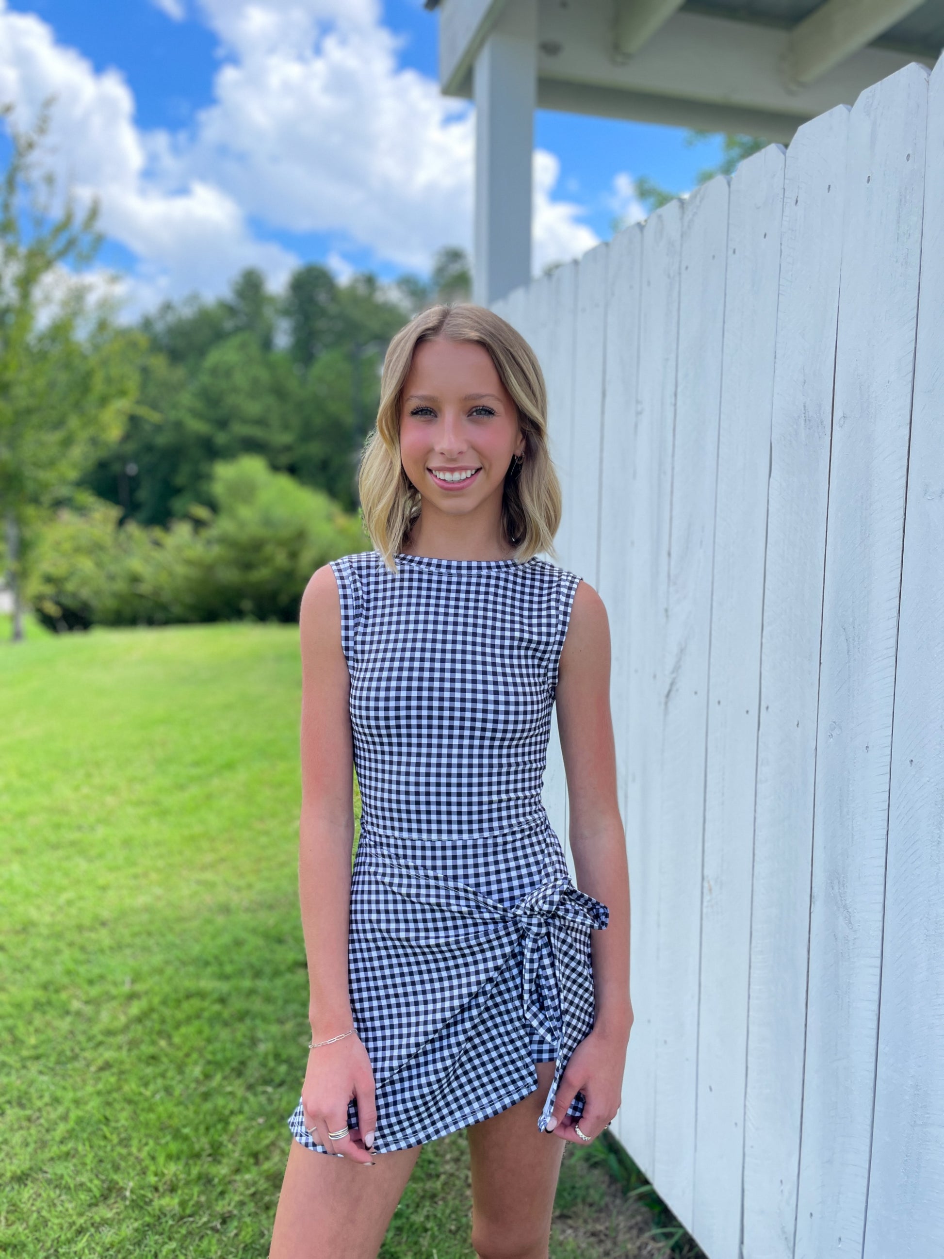 Gingham Front Tie Athletic Dress My Story Gingham Front Tie Athletic Dress My Story