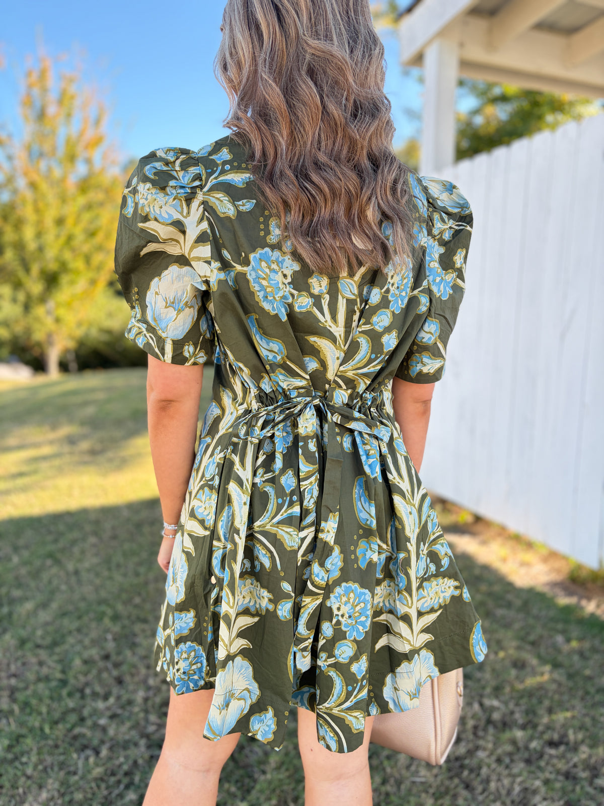 Floral Puff Sleeve Adjustable Dress